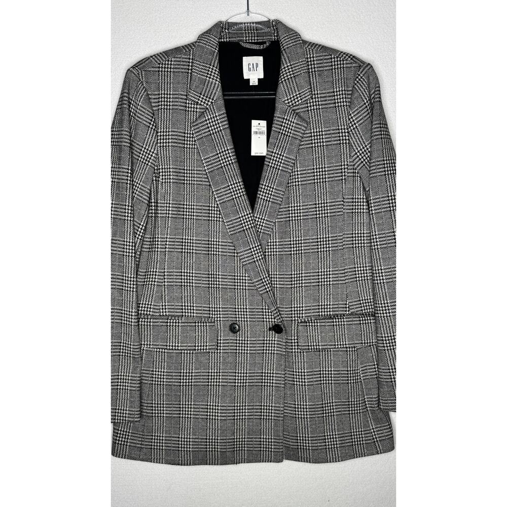 2018s GAP Glen Plaid Double Breasted Blazer Jacket Gray Black Size L/XL 14 NWT - Picture 6 of 15
